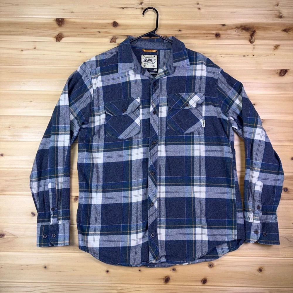 Dravus Shirt Mens Large Blue Plaid Flannel Long Sleeve Button Up Shirt